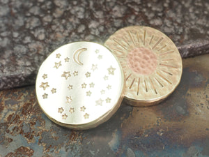 Handmade Hammered Coin - 'Night vs Day' Design - Brass with Copper Centre