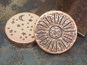 
            
                Load image into Gallery viewer, Handmade Hammered Coin - &amp;#39;Night vs Day&amp;#39; Design - Brass or Copper
            
        