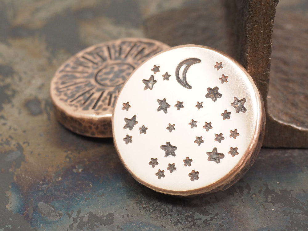 Handmade 'Night vs Day' Hammered EDC Coin / Worry Coin / Paperweight - 34mm Dia. x 6.5mm (1/4in) - Brass or Copper