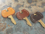 Handcrafted Leather Door Key Covers - SET OF 3 - Cognac Tan / Chestnut Brown / Dark Brown