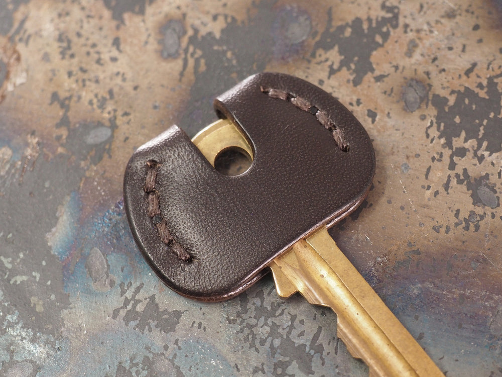 Handcrafted Leather Traditional Style Yale Door Key Cover - Sold Individually - Cognac Tan / Chestnut Brown / Dark Brown / Black