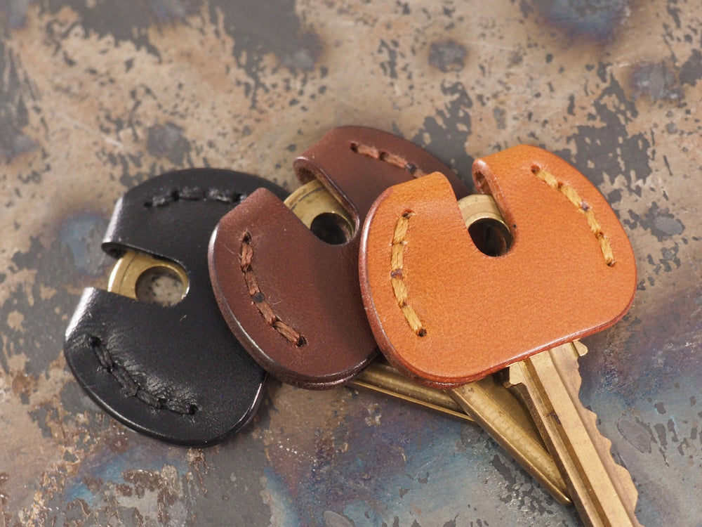 Handcrafted Leather Traditional Style Yale Door Key Cover - Sold Individually - Cognac Tan / Chestnut Brown / Dark Brown / Black