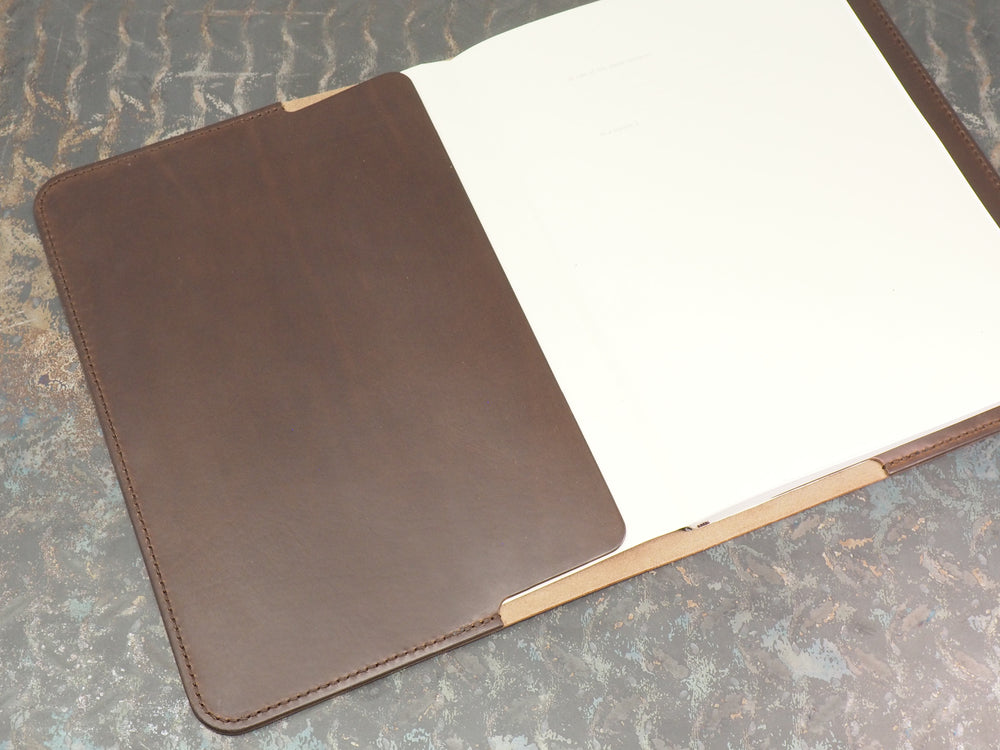 
            
                Load image into Gallery viewer, Handmade &amp;#39;The Playwright&amp;#39; Leather Notebook Cover - for Moleskine Classic Softcover Extra Large 19x25cm - Dark Brown
            
        
