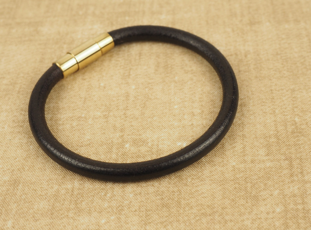 Handmade Round Leather Wristband Bracelet - Brown or Tan