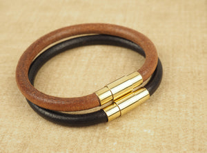 Handmade Round Leather Wristband Bracelet - Brown or Tan