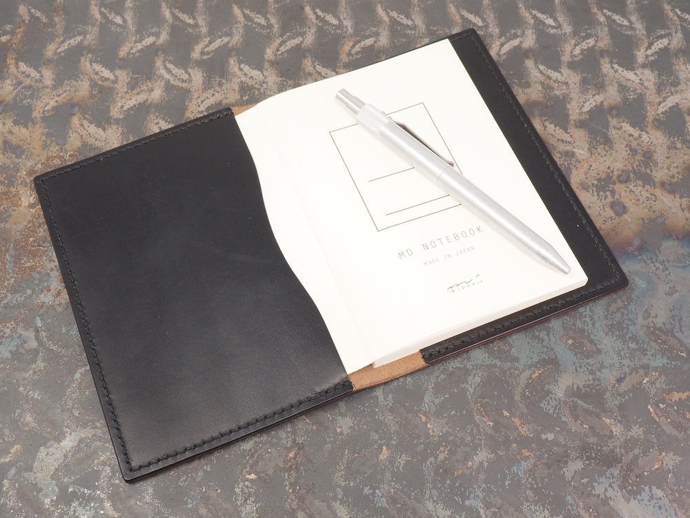 Handmade 'Sylvan' Leather Notebook Journal Cover - for Midori MD A6 - Black