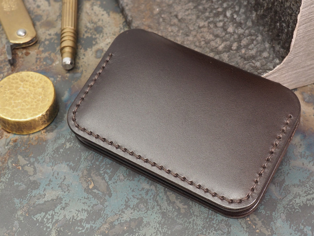 Handmade Leather Folding Card Wallet - Veg-Tan Leather - Cognac / Chestnut / Dark Brown